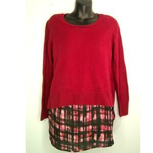 Simply Vera Women's Medium Mock-Layer Sweater Maroon Long Sleeve